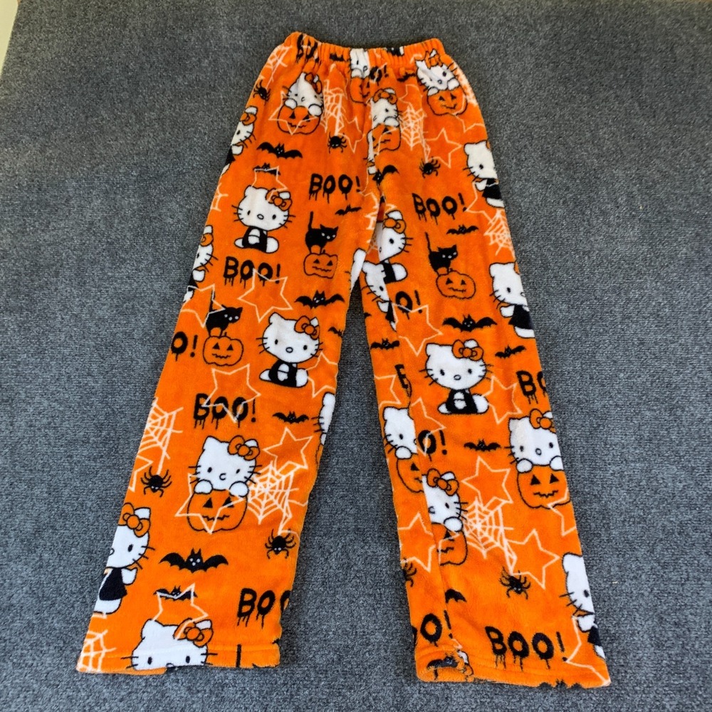 Hello Kitty Pajama Pants Womens 20 Orange Good Halloween Fleece Wide Leg Lounge